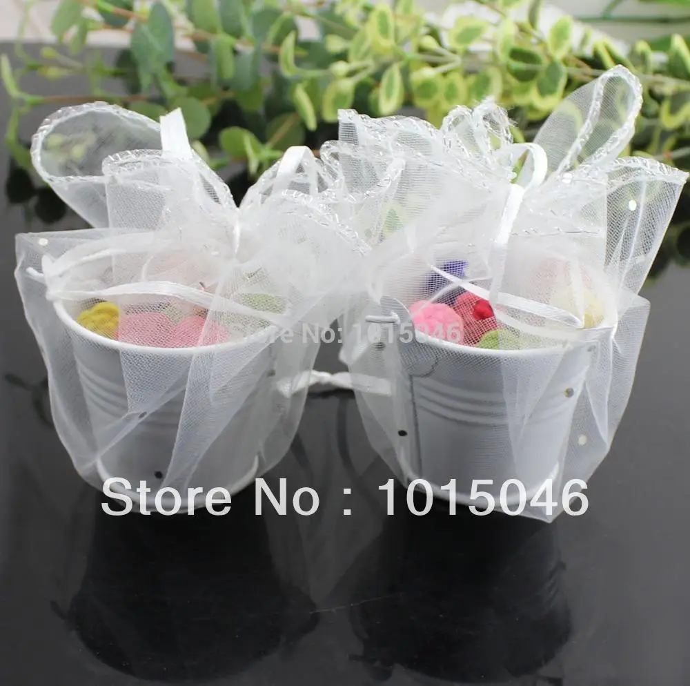 Free Shipping 10 X White Tinplate Candy Bucket Favor Pails Mini Bucket