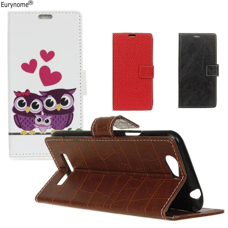 

Weave Crazy horse pattern Cartoon Owl Wolf wallet with card Flip Cover PU Leather stand case for Wileyfox Spark X case With pen