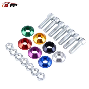 

R-EP 20pcs Universal car M6 color aluminum alloy Refit gasket screw License Plate Bolts frame Car Motorcycle decorative gasket