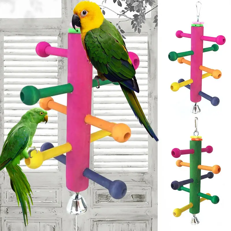 JX-LCLYL 200*160mm Bird Parrot Perch Stand Play Fun Toys Cage Gym Climbing Wooden Rotate Ladder