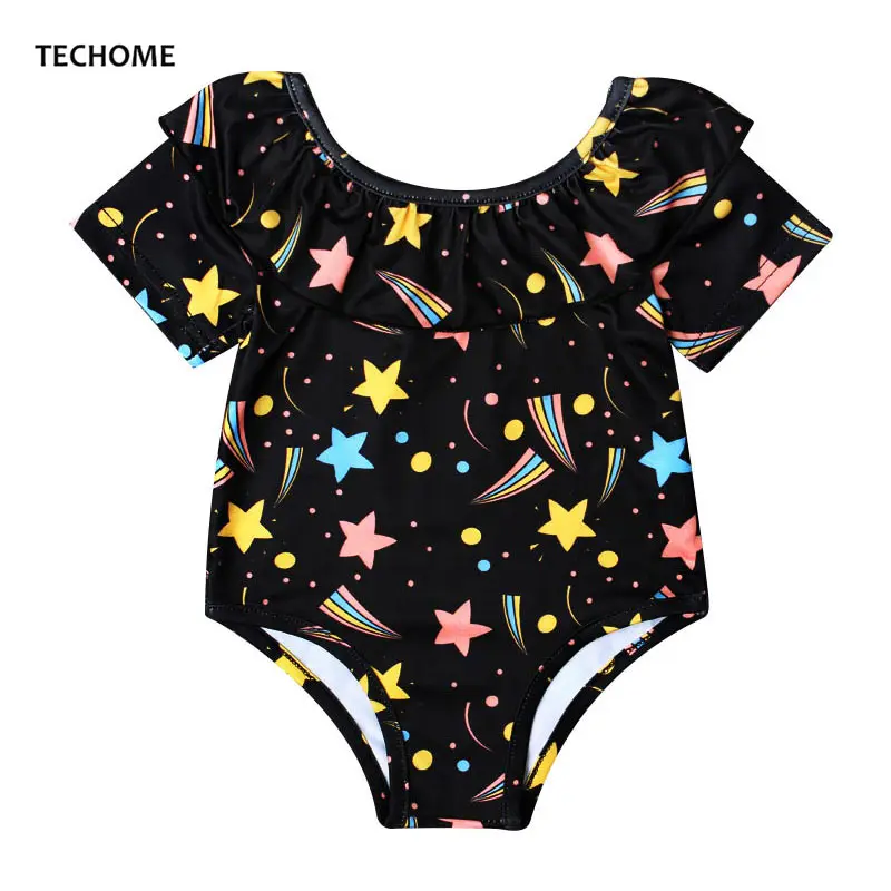 Baby One Pieces Swimsuit Summer Star Lotus Leaf Sleeves Romper Swimwear