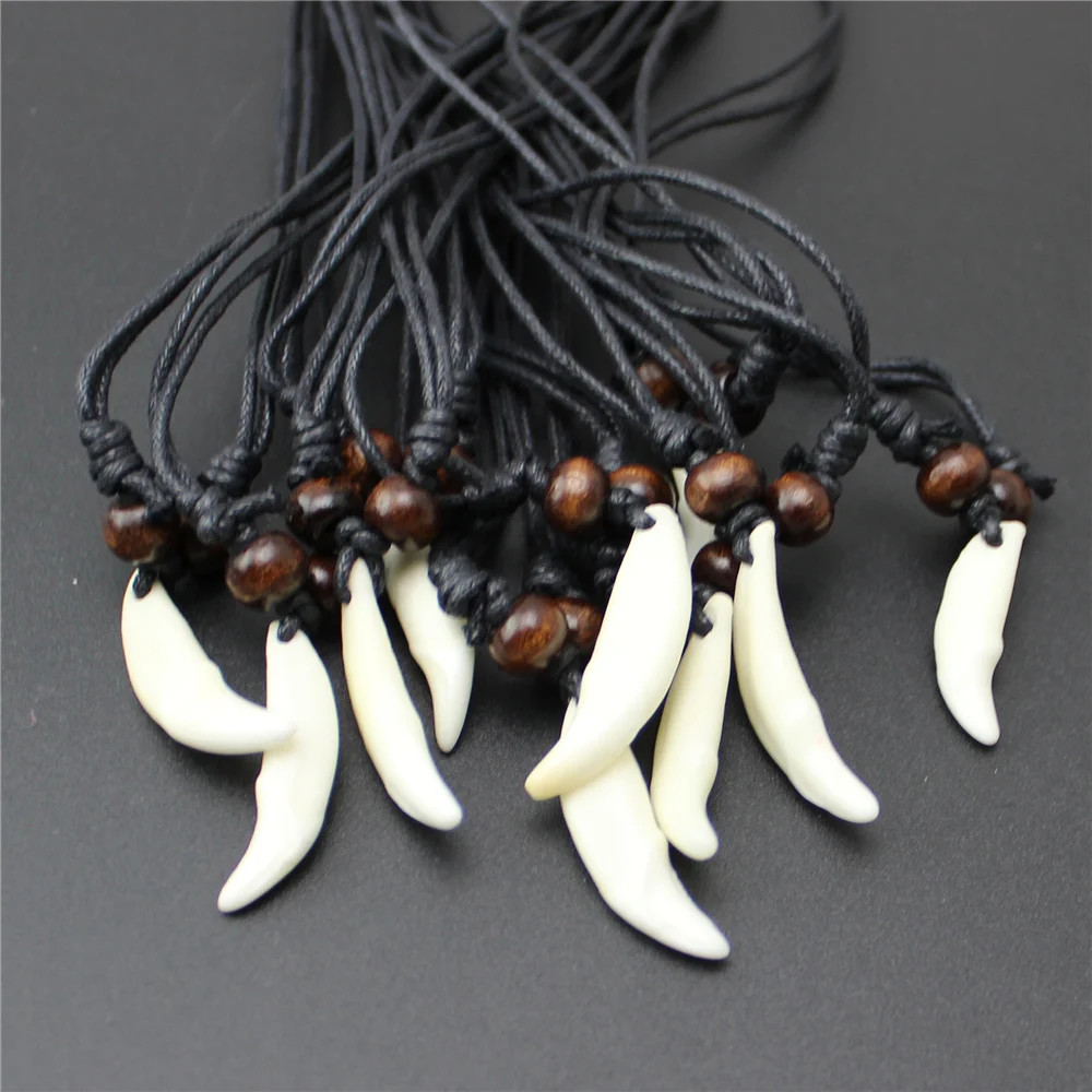 10pcs/lot fang white bone real wolf dog teeth tooth pendants&necklaces rope chain necklace for