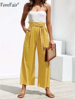 

ForeFair Sashes Wide Leg Trousers Women Pants High Waist Summer Pants Spring White Black Loose Long Pants 2019 Woman Casual