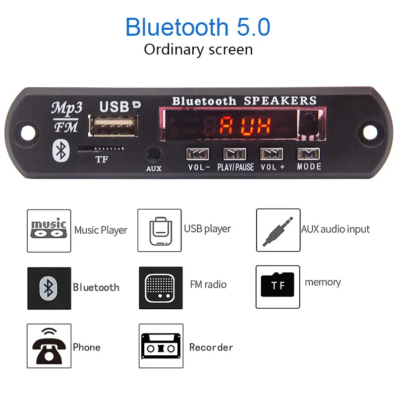 Bluetooth 5,0 MP3 декодер WMA WAV FLAC APE 12 в беспроводной аудио модуль цветной экран USB TF fm-радио с записью звонков - Цвет: ordinary screen