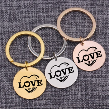 

Love Gifts Key Ring Engraved Heart For Lovers Girlfriend Couples Surprised Gift Keychain Pendant Round Key Tag Car Charm Jewelry