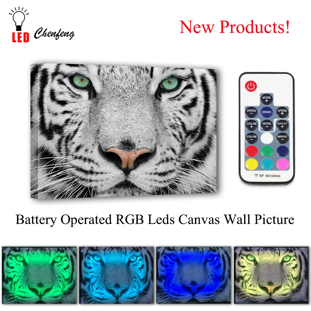 RGB Led холст настенные декоративные белый тигр лицо животные картина печать