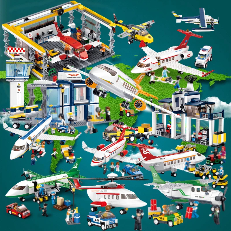 

City Aviation Compatible legoed Airport Building Blocks Passenger Plane Airbus Model Assembly DIY Toys Children Brick