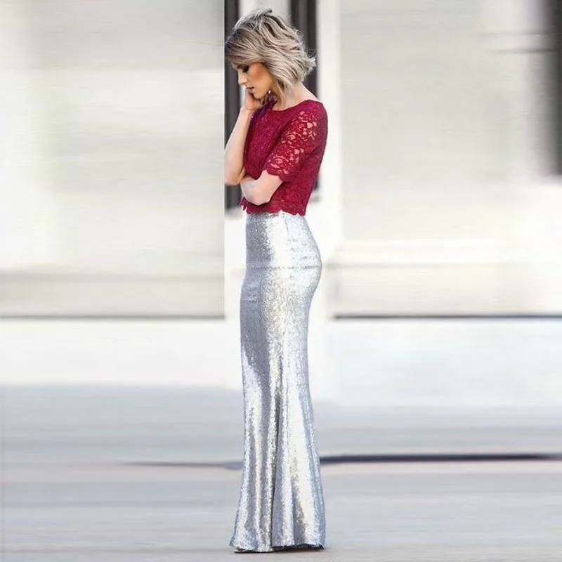 silver sequin skirt long