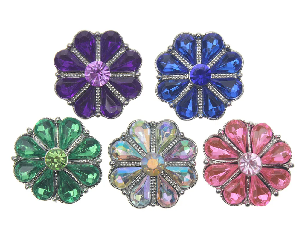 10pcs/lot Rhinestone Flower Snap Button ODM OEM Snap Jewelry Fit 18mm