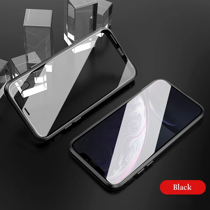 Переднее и заднее стекло Магнитный чехол для iPhone Xs MAX 360 Флип Роскошный металлический бампер прозрачный стеклянный чехол для iPhone 7 8Plus XR чехол флип