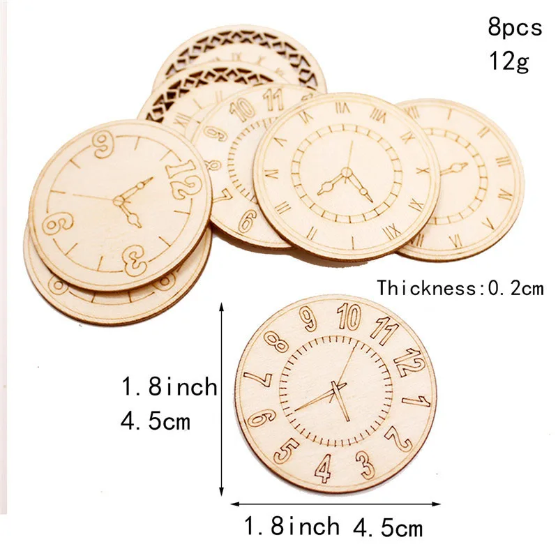 

8pcs/set Chinese style Retro Clock Wooden Pattern Round Square Scrapbooking Craft Handmade Accessory Sewing Home Decor DIY 4.5cm