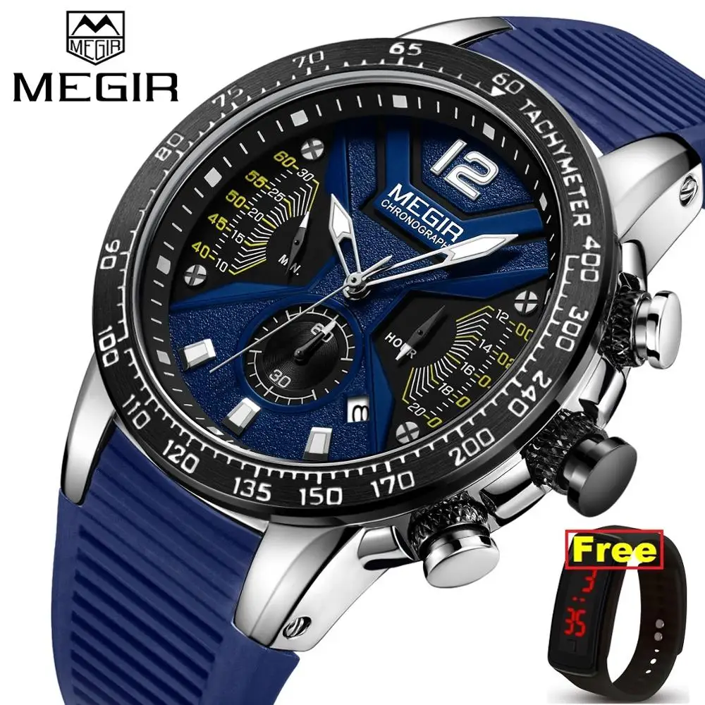 

Relogio Masculino MEGIR Men Watches Silicone Sport Chronograph Quartz Military Watch Luxury Brand Zegarek Meski Erkek Kol Saati