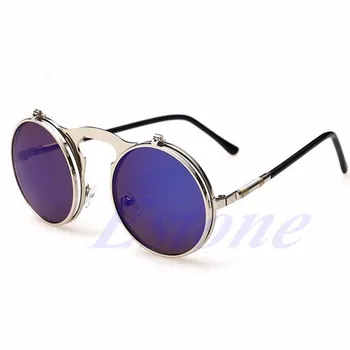 

NEW Men Women Vintage Round Metal Frame Flip Up Sunglasses Glasses Eyewear Lens