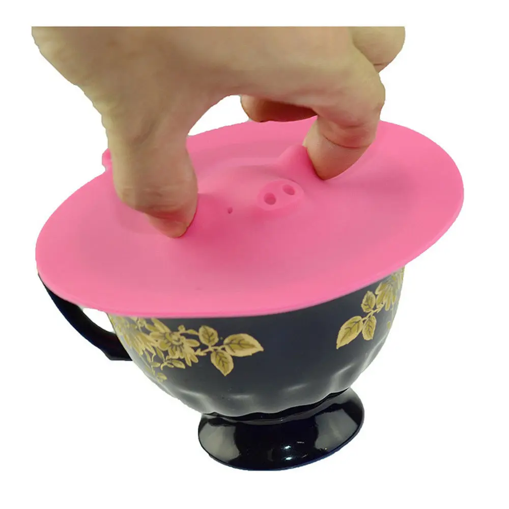 

Cute Pig Adorn Water Drinking Cup Lid FDA Silicone Anti-dust Bowl Cover Cup Seals Glass Mugs Cap Diameter 13cm Dropshipping