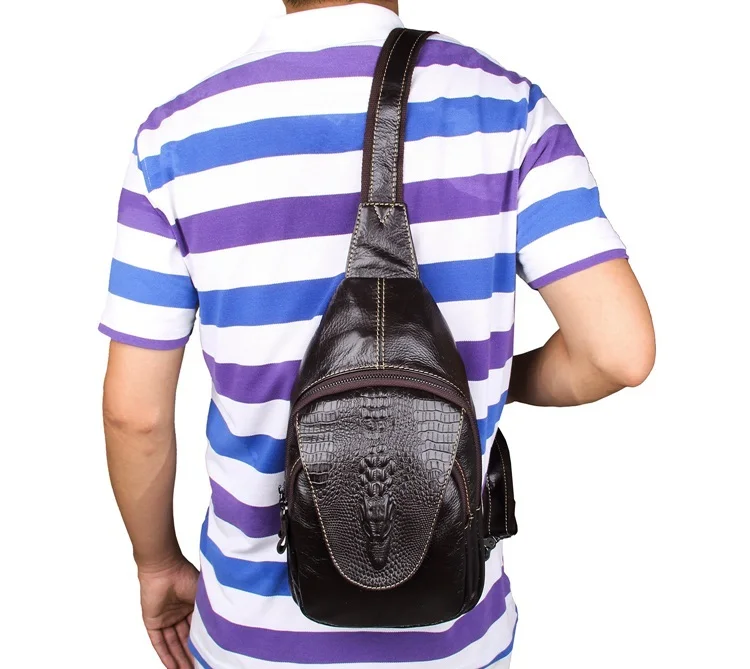 

J.M.DJ.M.D Genuine Leather Crocodile Pattern Vintage Men's Chest Bag Casual And Fashion Cross Body Shoulder Chest Bag 7301Q