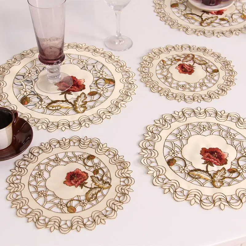 

Retro European Pastoral Embroidered Floral Tablecloth tableware pad Table Runner Home Kitchen Dining Room Decoration Decor