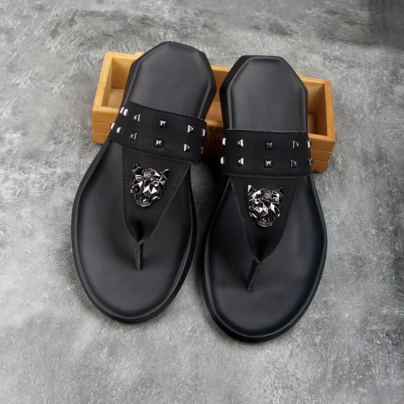 Yasilaiya/Новинка года; летние мужские сандалии; кожаные пляжные шлепанцы двойного назначения в Корейском стиле; мужские шлепанцы; Уличная обувь