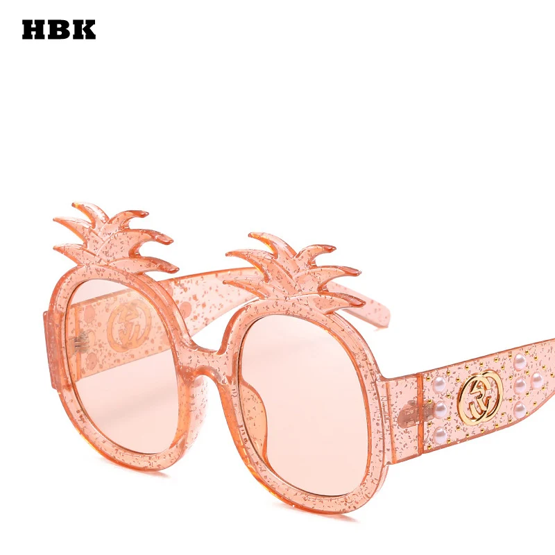 HBK, жемчужные, ананасовые, с заклепками, большие размеры, милые Солнцезащитные очки для женщин и мужчин, фирменный дизайн, в форме растений, солнцезащитные очки для женщин, новинка, Oculos