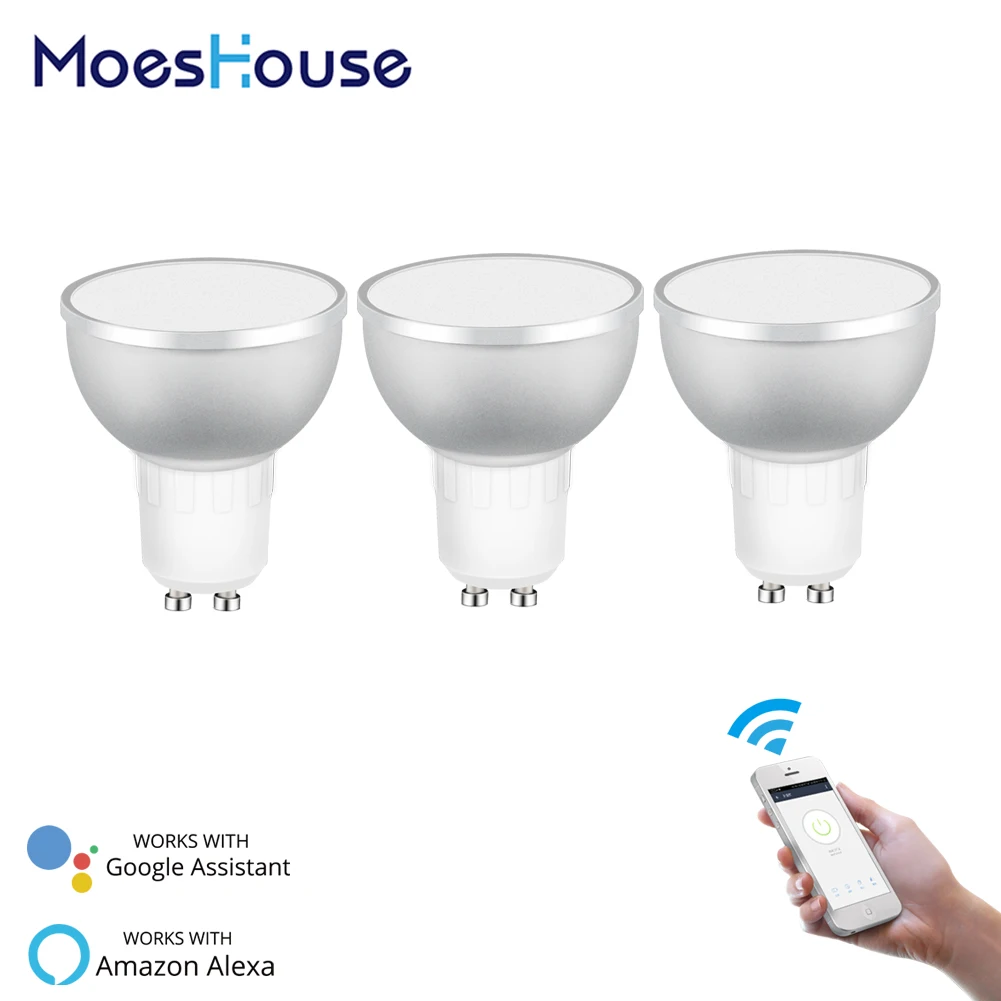 Equivalente com Alexa Inicial do Google Luz do Dia 50w de Trabalho Rgbcw Wi-fi Inteligente Lâmpada 2700-6500k Branco Quente Multicolor Gu10 3 Pacote Led