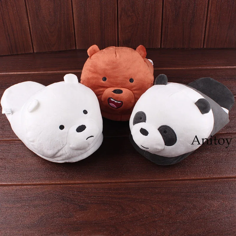 We Bare Bears Ice Bear Grizzly Panda Plush Slippers Shoes Home House Winter Stuffed Slippers Plush Toys 28cm