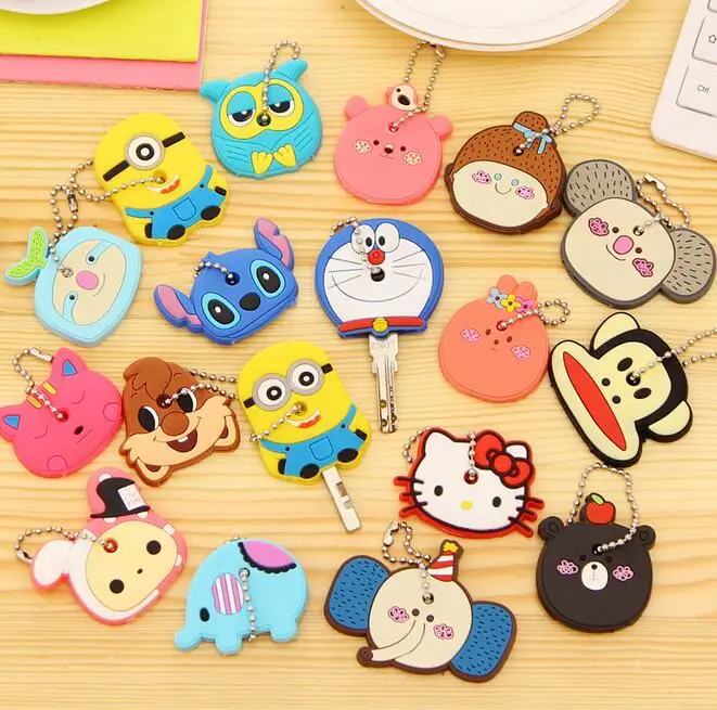 

Large Size Cartoon Anime Silicone Cute Hello Kitty&Minion Owl Key Cover Cap Fashion Keychain Chain Ring Holder Christmas Gifts
