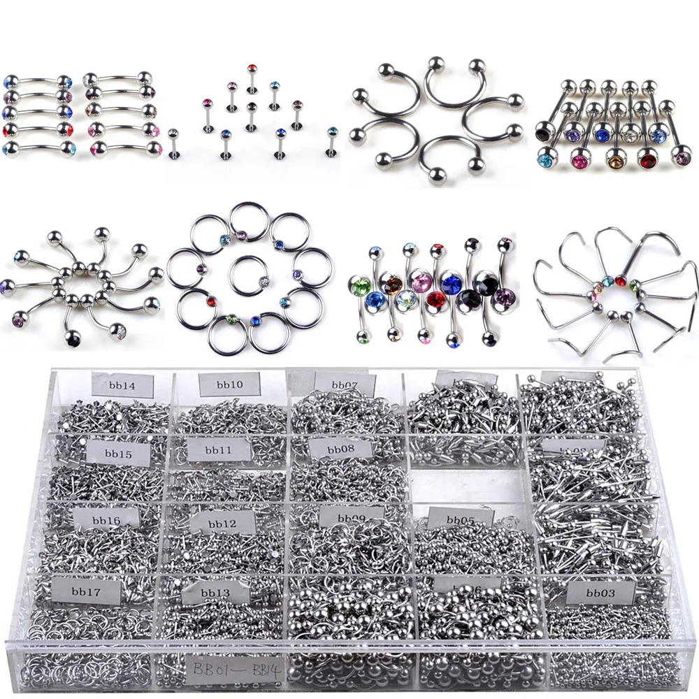 

85PCS/Set Stainless Steel Eyebrow Bar Tongue Lip Nose Pircing Ear Studs Stainless Steel Mixed Body Jewelry Fashion Piercing Set