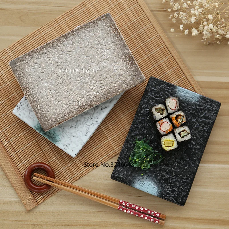 

Japanese ceramic sushi plate Creative rectangular flat plate Cake tray 7 inches Featured dish Personality retro tableware