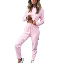 Loozykit женский спортивный костюм летний с капюшоном полосатый свитер сплошной цвет с длинными рукавами брюки Повседневный укороченный спортивный костюм 2 шт