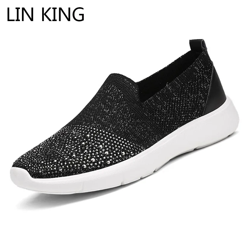 Meilleur LIN ROI Respirant Maille D été Femmes Appartements Chaussures Strass Slip Sur Paresseux Occasionnels Chaussures Simples Sofe Sole Dames Mocassins En Plein Air