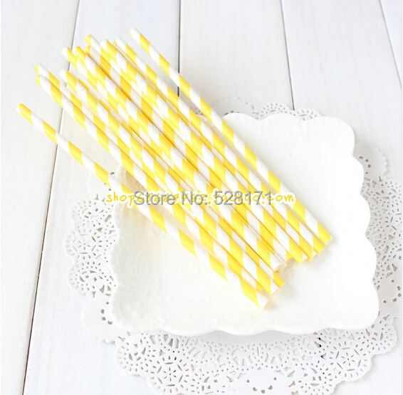 

Free Shipping 100pcs/Lot New Fashion Yellow Color Strip Chevron Drinking Paper Straws for Wedding Decoration