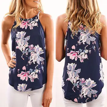 

2017 Women Summer Sleeveless Blouse Casual Floral Print Shirts Chiffon Top Tees Beach Loose Blusas