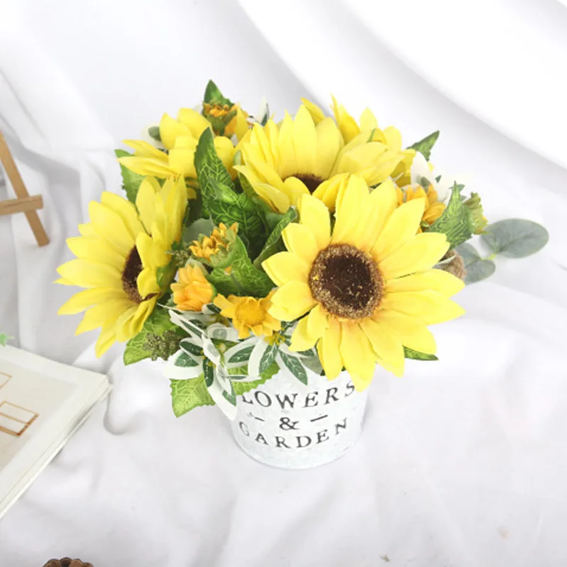 artificial sunflowers in vase