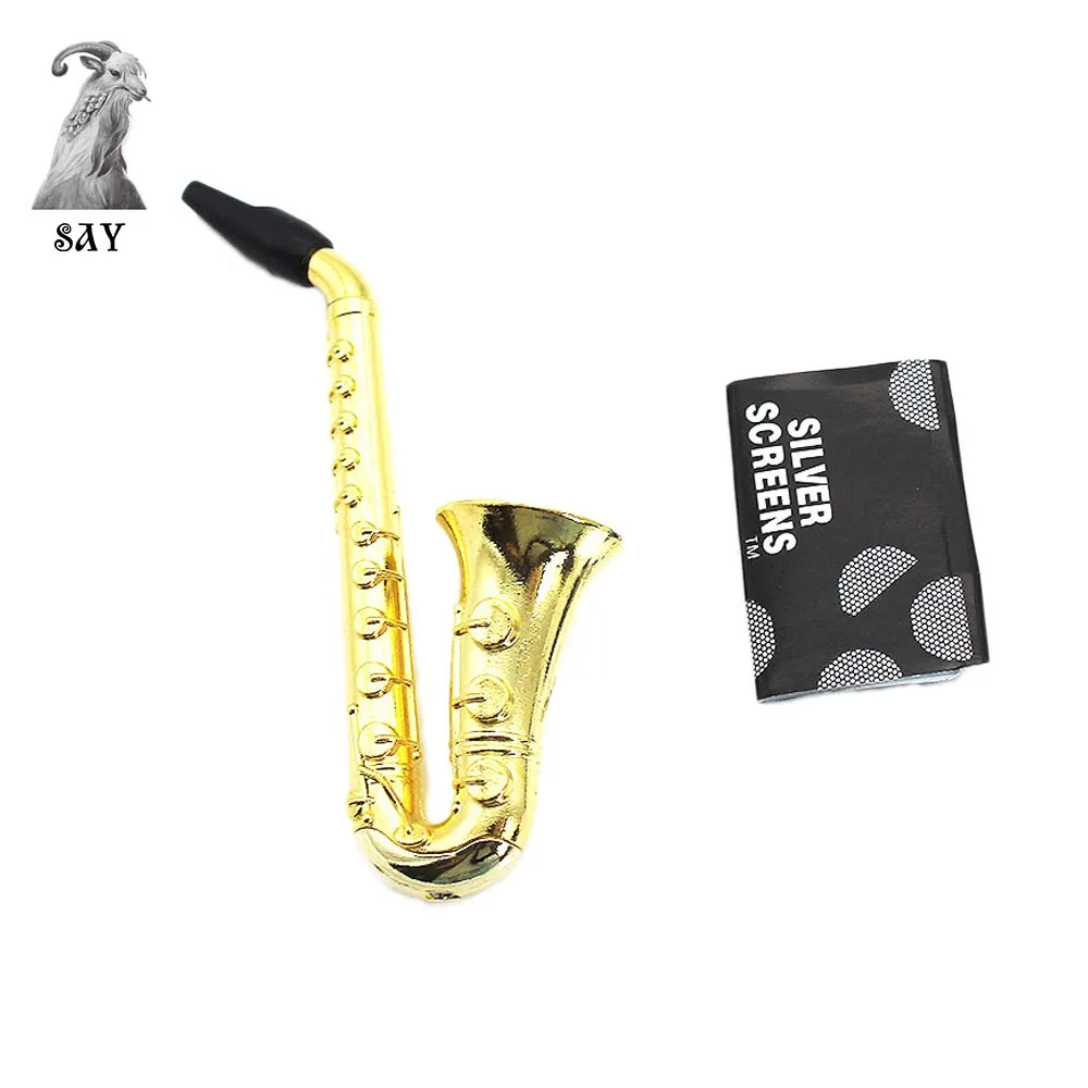 SY новая горячая продажа Маленькая саксофон форма Курительная трубка портативная металлическая курительная трубка с сеткой