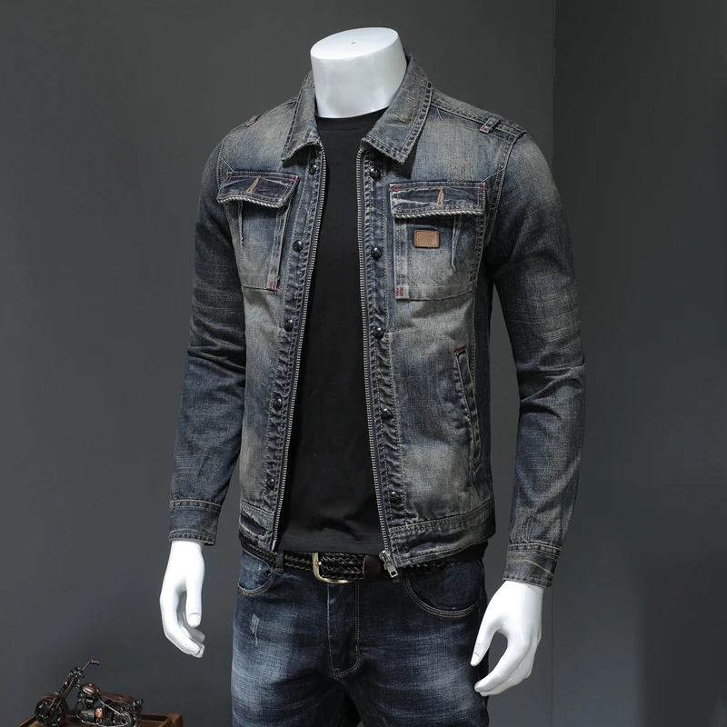Куртка из денима джинсы винтажная одежда ретро Мужское пальто Плюс Размер Повседневная Новая тонкая классика