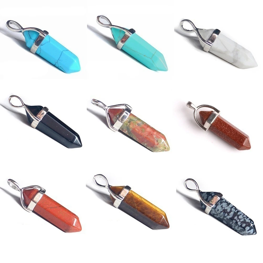 Boho Vintage Hexagon Prism Natural Stone Keychain Bag Charm Key Ring