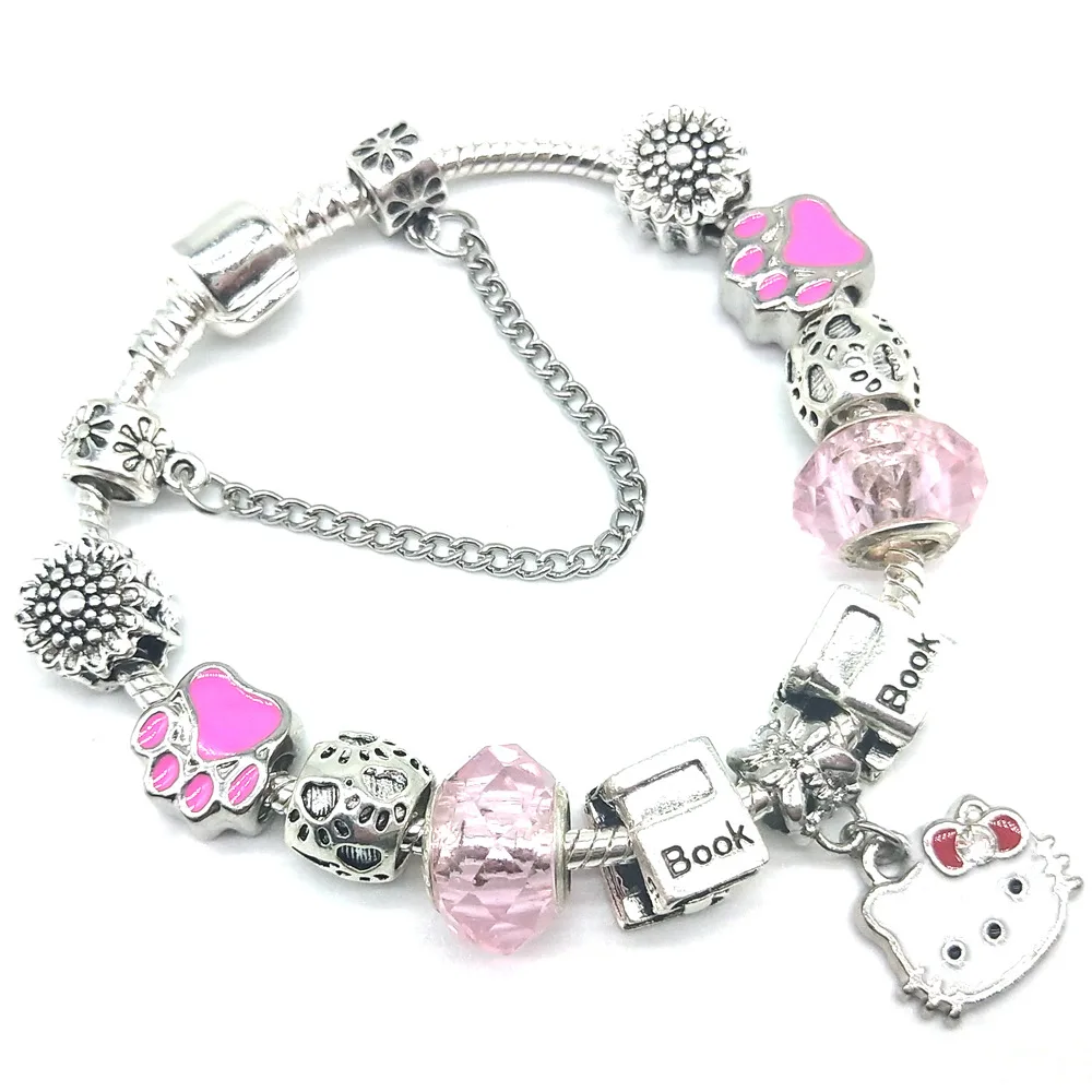 Hermp очаровательные браслеты милый кот Hello Kitty розовый Хрустальный Браслет с