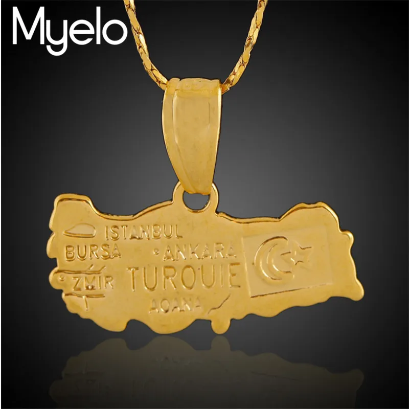 Myelo Gold Color Turkey Map Pendant&Necklace Chain For Women/Men