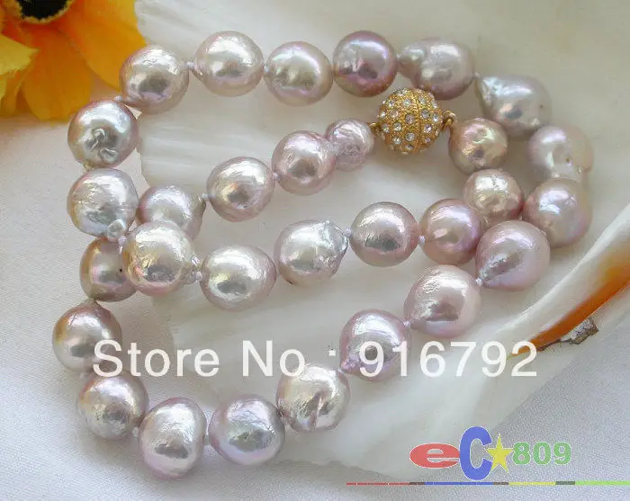 

Free shipping@@@@@ Wholesale free shipping >>>>>lustre 17" 13mm lavender almost round keshi reborn PEARL NECKLACE a