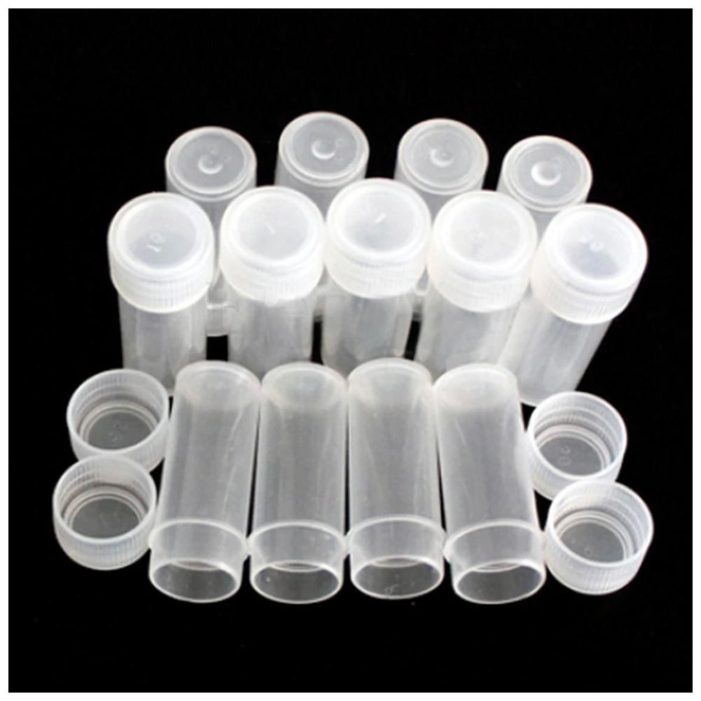 100x 5ml Chemistry Plastic Test Tubes Vials with Seal Caps Container