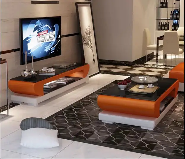  Natural glass top leather TV Stand modern Living Room Home Furniture tv led monitor stand mueble tv