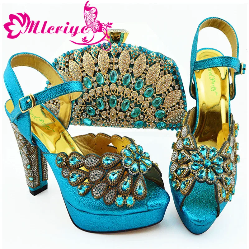 

High Quality 2019 Summer New Design Blue Matching Shoes and Bag Set In Heels Matching Shoes and Bag Set for Italian Royal Party