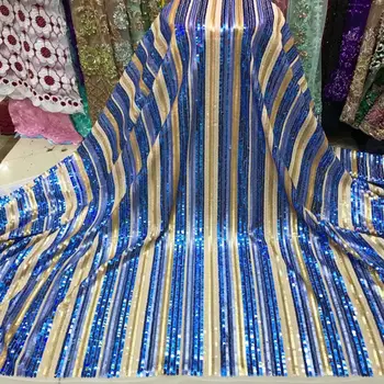 

French Sequins Lace Fabric Women Wedding Dress African Lace Fabric 2019 High Quality Blue Gold Lace African Tulle Lace Fabric