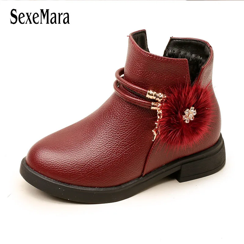 

Autumn Winter Children Boots Girls Solid PU Leather Ankle Boots for Girl Fashion Crystal Metal Decoration Girl Snow Boots B08201