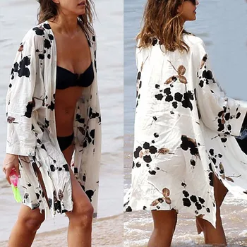 

Women Sexy Beach Cover Up Vintage Swimwear Ladies Tunics Kaftan Beach Dress Beach Wear Women Robe De Plag Cardigan