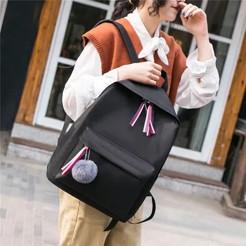 

Ribbon with Hair Ball Student Backpack Canvas Female Shoulder Bag Casual Simple Backpack For Teenagers Girls School Student Bags