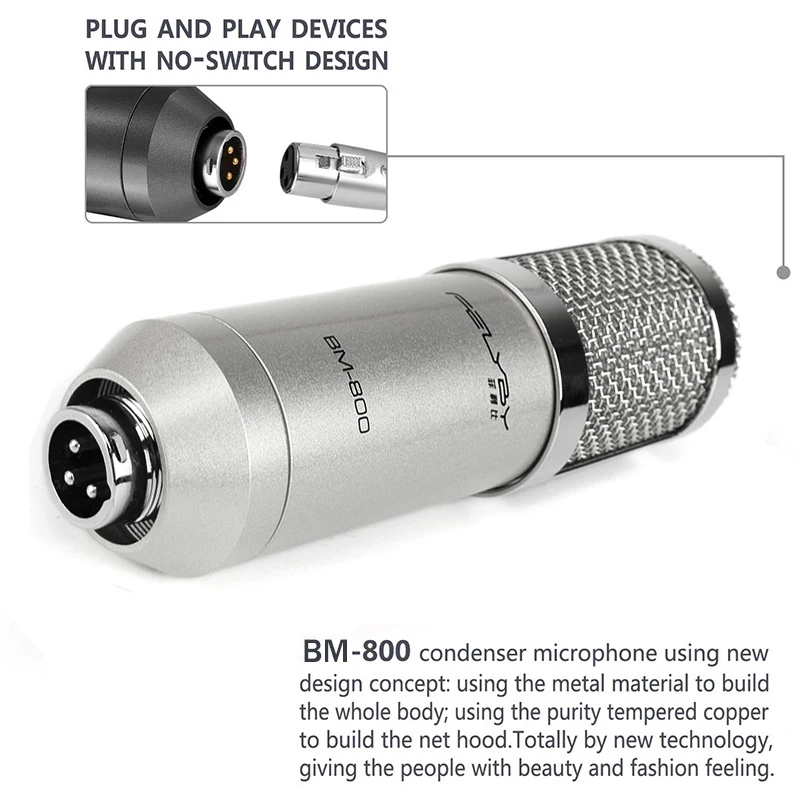 FELYBY Профессиональный bm 800 конденсаторный микрофон для компьютера аудио караоке микрофон студия запись 3,5 мм микрофоны Наборы