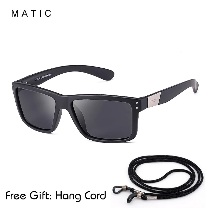 MATIC HighD Quality Polarized Sun Glasses For Men's Women Matte Black Square Grey Lenses Holbrooker Sunglasses Free Chain Cord