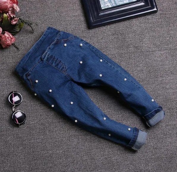 Girl jeans Children s jeans 2017 spring and autumn fashion pearl cute baby jeans pants size