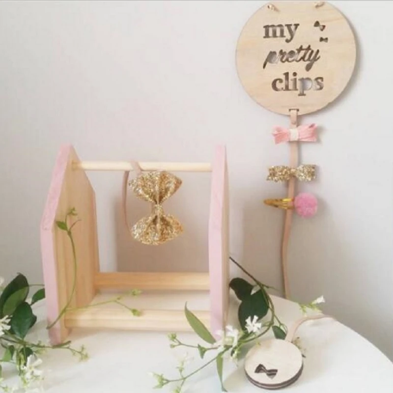 

Baby Kids Girls Wood Hair Clip Holder Storage Organizer Wall Hangings Room Decor