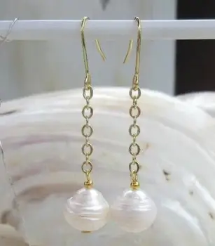

Free shipping NEW Huge AAA 11-12mm White Baroque Pearl Earrings 14K/20 YELLOW HOOK